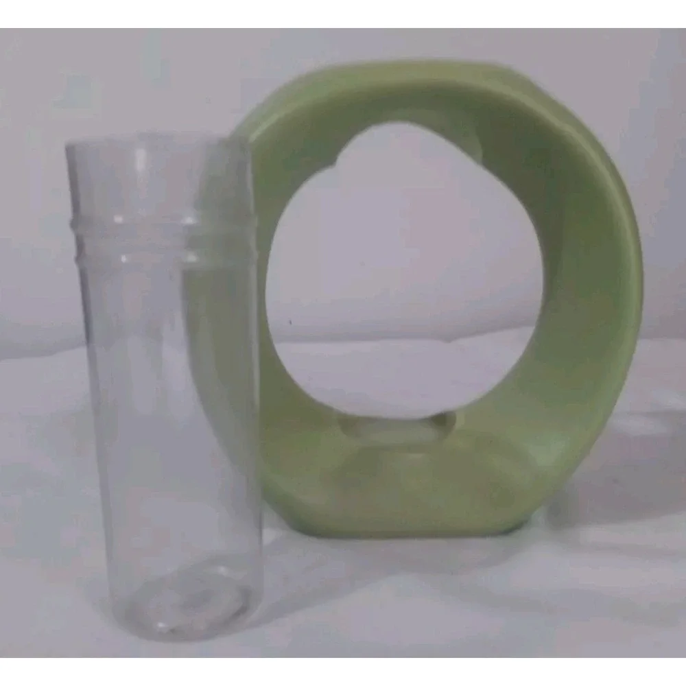 Circular Bud Vases (3) Ceramic Green Plastic Insert Art Deco MCM‎ 5 Inch